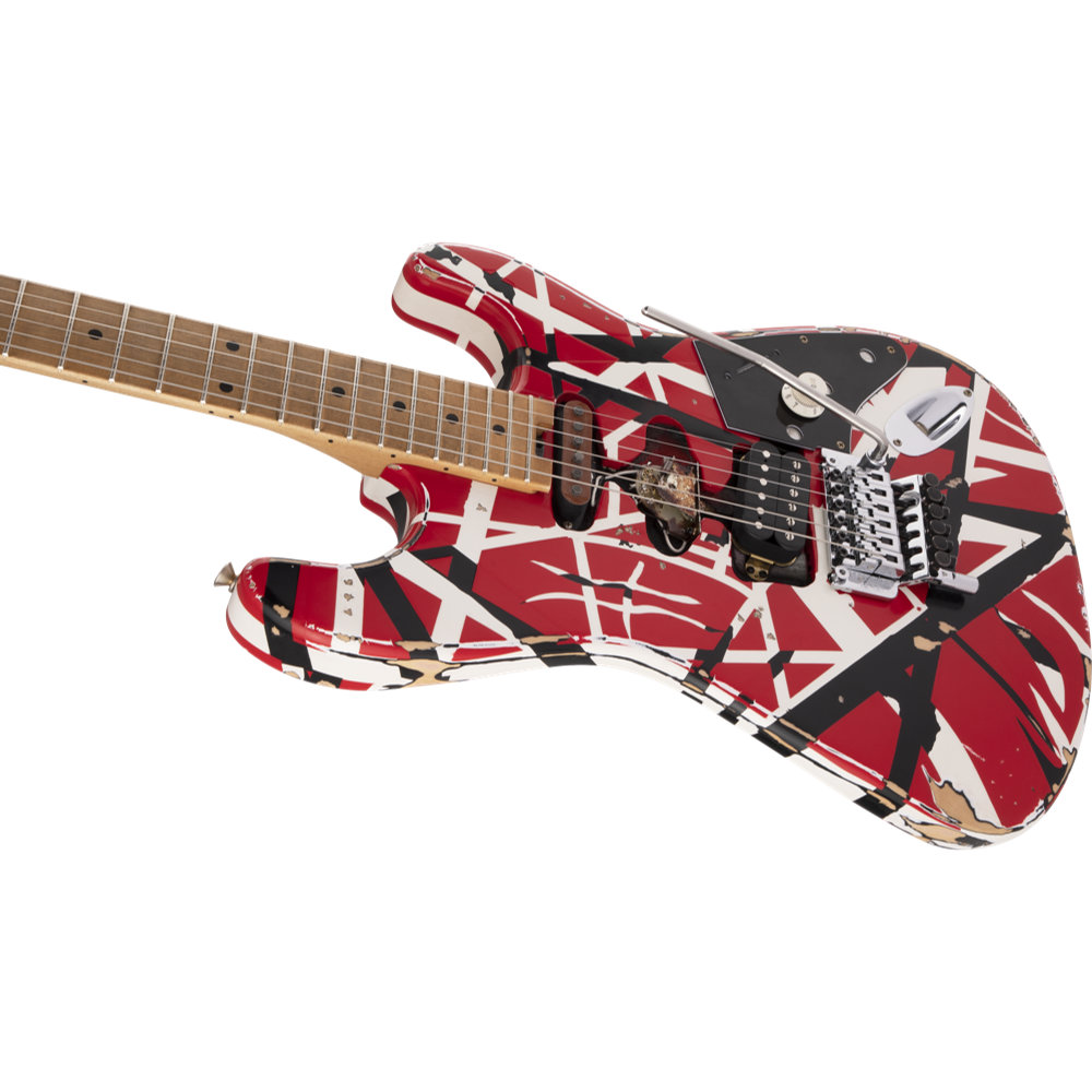 EVH イーブイエイチ Striped Series Frankenstein Frankie， Maple Fingerboard， Red with Black Stripes Relic エレキギター ボディトップから左サイド