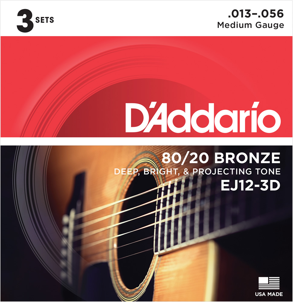 D’Addario ダダリオ EJ12-3D 80/20 Bronze Medium 3セットパック アコースティックギター弦 ミディアムゲージ 13-56