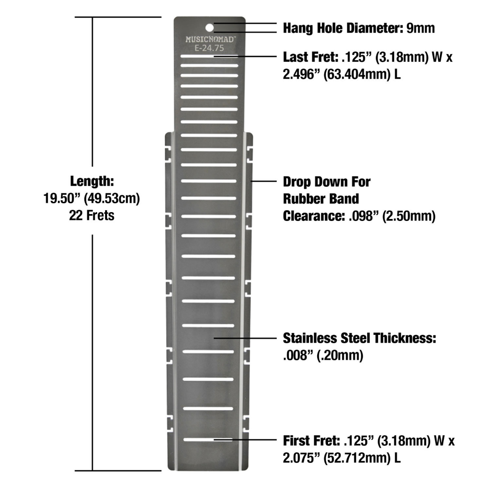 MUSIC NOMAD ミュージックノマド MN804 Fret Shield for E-24.75 Fret Scale フルカバー フレットガード 寸法図