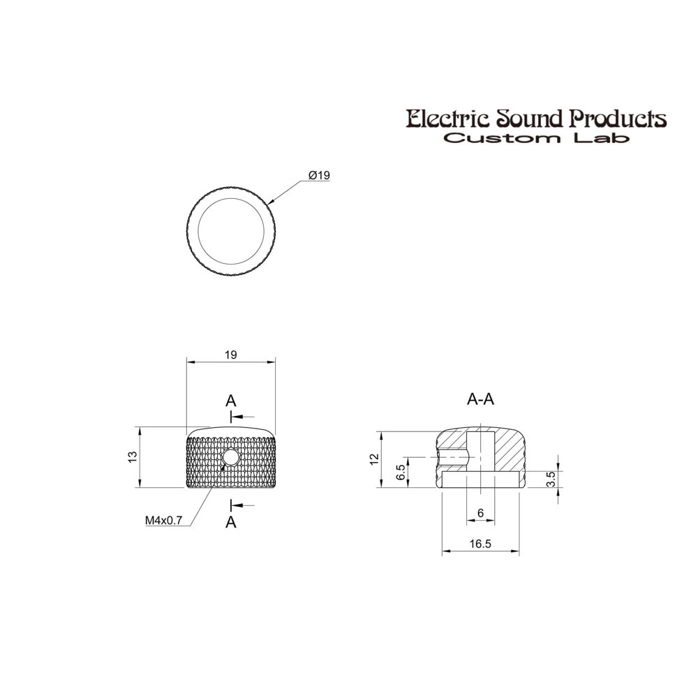 ESP イーエスピー Custom Lab Metal Knob Low Profile Classic EVK-1LO Chrome メタルノブ 寸法図