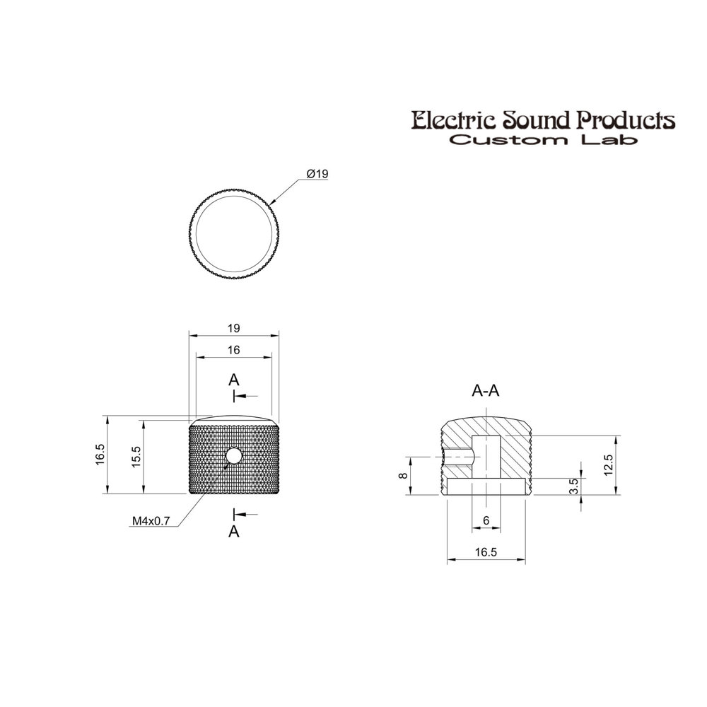 ESP イーエスピー Custom Lab Metal Knob Modern EVK-2HI Gold メタルノブ 寸法図