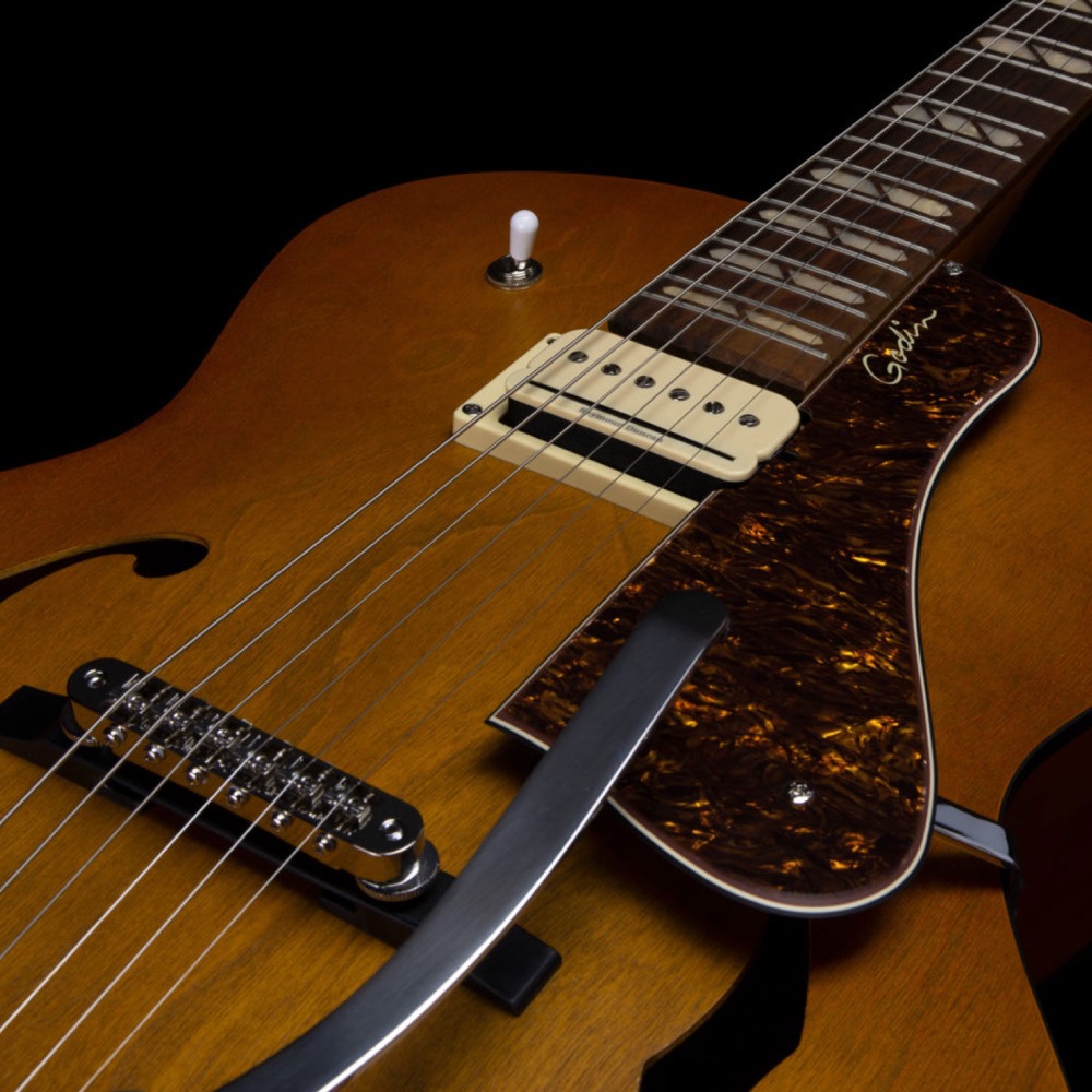 Godin ゴダン 5th Avenue Jumbo P-Rail Harvest Gold エレキギター 平置き画像