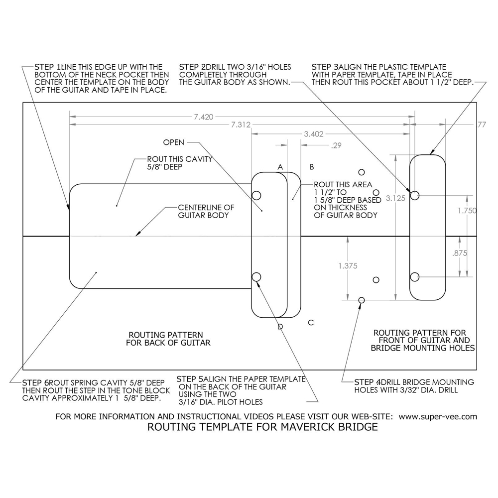 Super-Vee スーパーヴィー Maverick Maverick Routing Template MV-TEMP ギターパーツ 寸法図