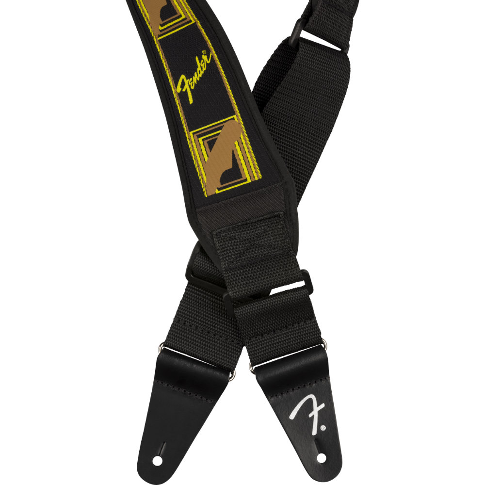 Fender フェンダー Swell Neoprene Strap Blk/Ylw/Brn Mono 2.5インチ ギターストラップ フラップ、レザーエンド