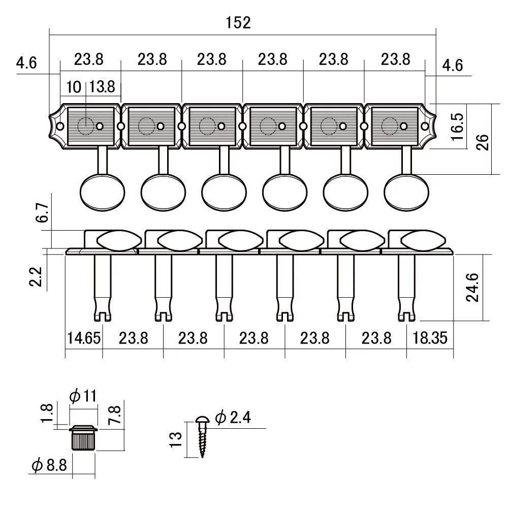 SCUD スカッド 21333GS-VTR Vintage Tone Revival ギター用ペグ ゴールド サイズ図画像