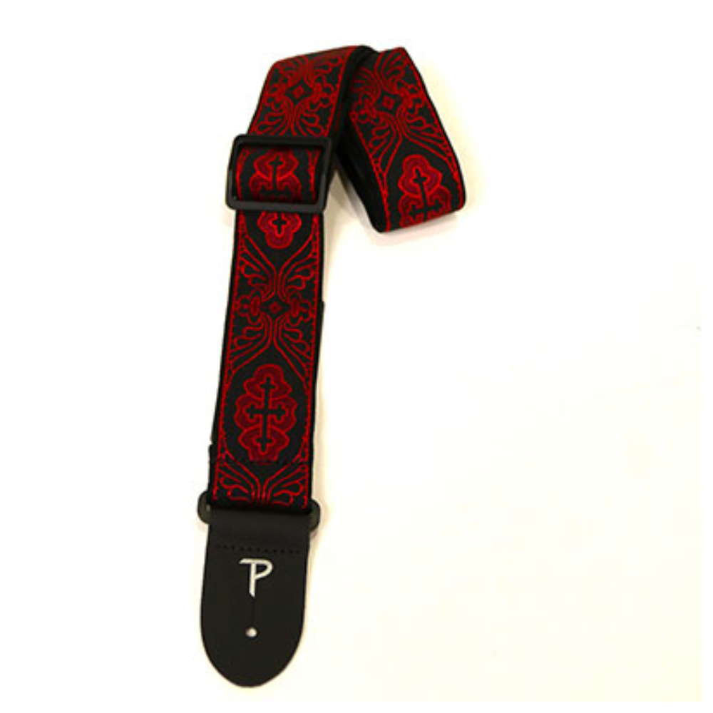 Perri’s ペリーズ TWS-7071 CROSS JACQUARD GUITAR STRAP BLK/RD BLK/RED ブラック レッド ギターストラップ 本体画像2