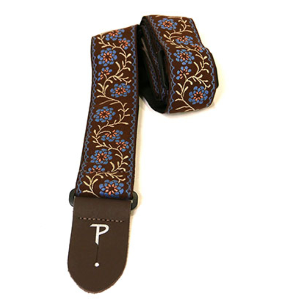 Perri’s ペリーズ TWS-7072 FLORAL JACQUARD GUITAR STRAP BRN/BLU ブラウン ブルー ギターストラップ 本体画像2