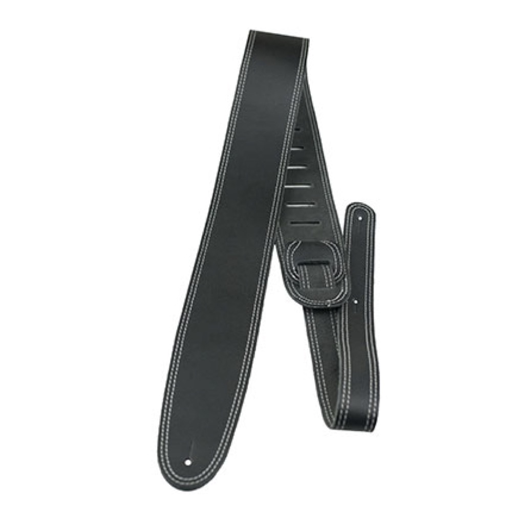 Perri’s ペリーズ P25ST-175 2.5インチ BLACK Double Stitched Leather Guitar Strap ギターストラップ