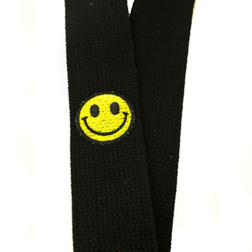 Perri’s ペリーズ CWSEMB-7100 2インチ SMILEY FACE 刺繍 コットン Black ギターストラップ 刺繍