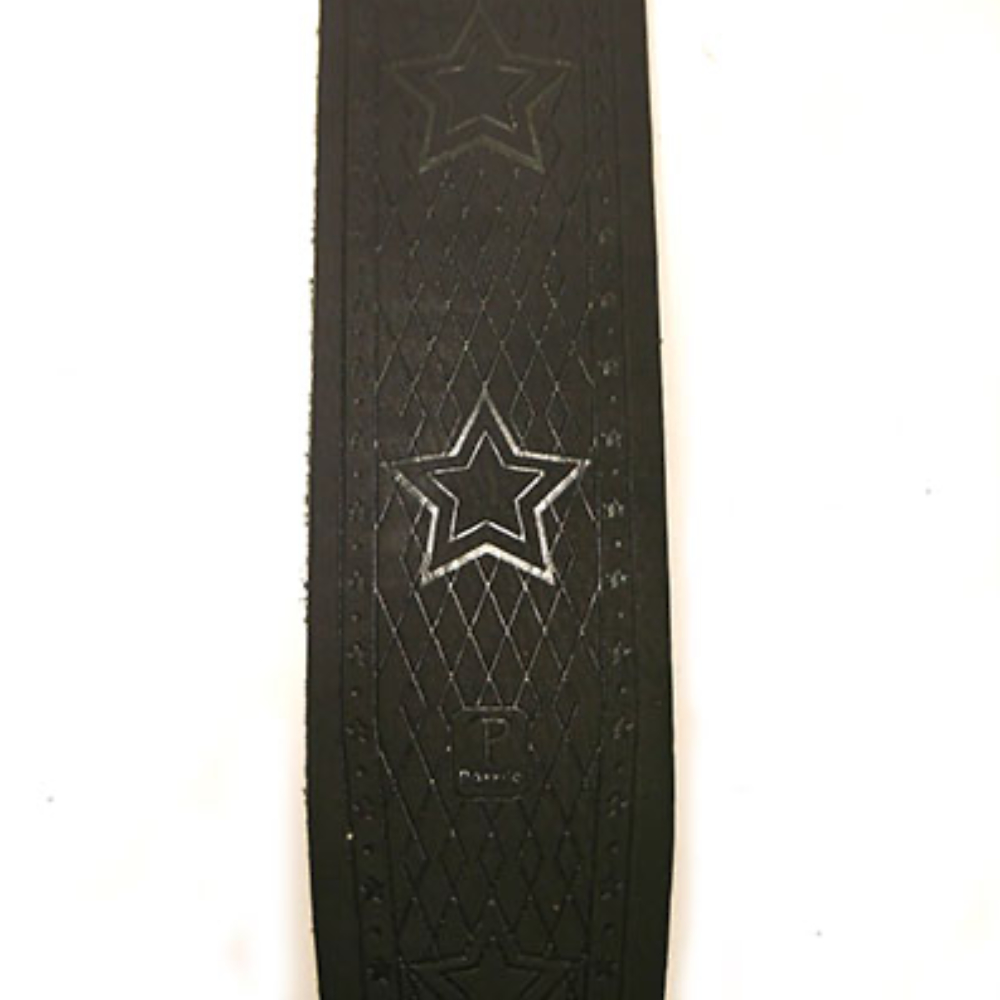 Perri’s ペリーズ P25FE-6901 2.5インチ Black Belt Leather STARS 革 ギターストラップ エンボス加工