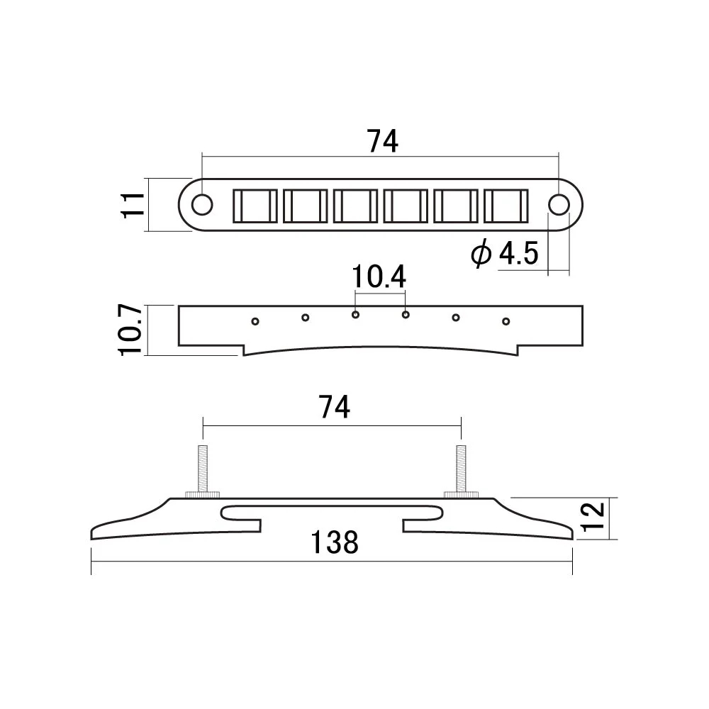 SCUD スカッド F-2820 アーチトップギター用ブリッジ ニッケル サイズ図画像