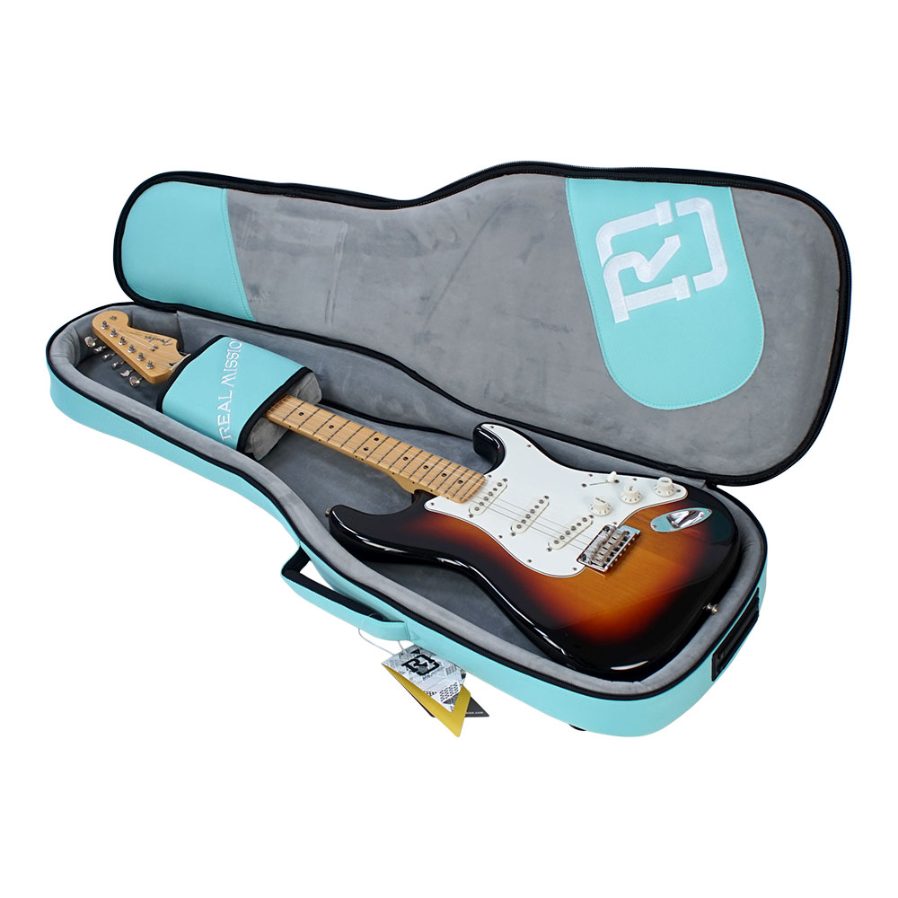 エレキギターケース REAL MISSION CoolVox E Aqua アクア 水色 エレキ ギグバッグ リュック 背負うギターケース リアルミッション ストラトキャスター収納時
