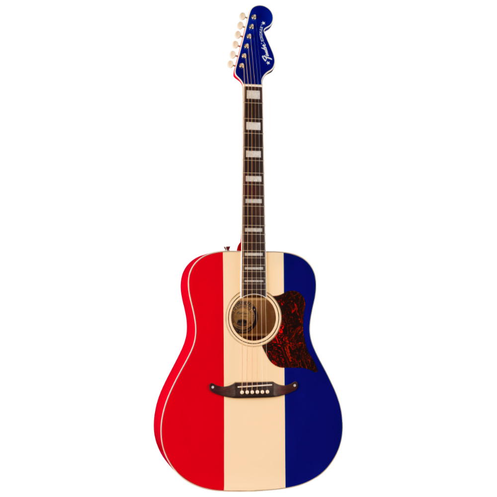 Fender フェンダー Buck Owens Kingman with Case Red White and Blue エレクトリックアコースティックギター 斜めアングル画像