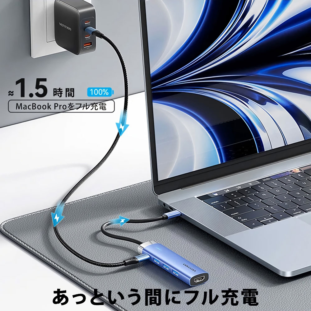 VENTION ベンション TG-0743 5-in-1 USB-C ドッキングステーション 高速充電