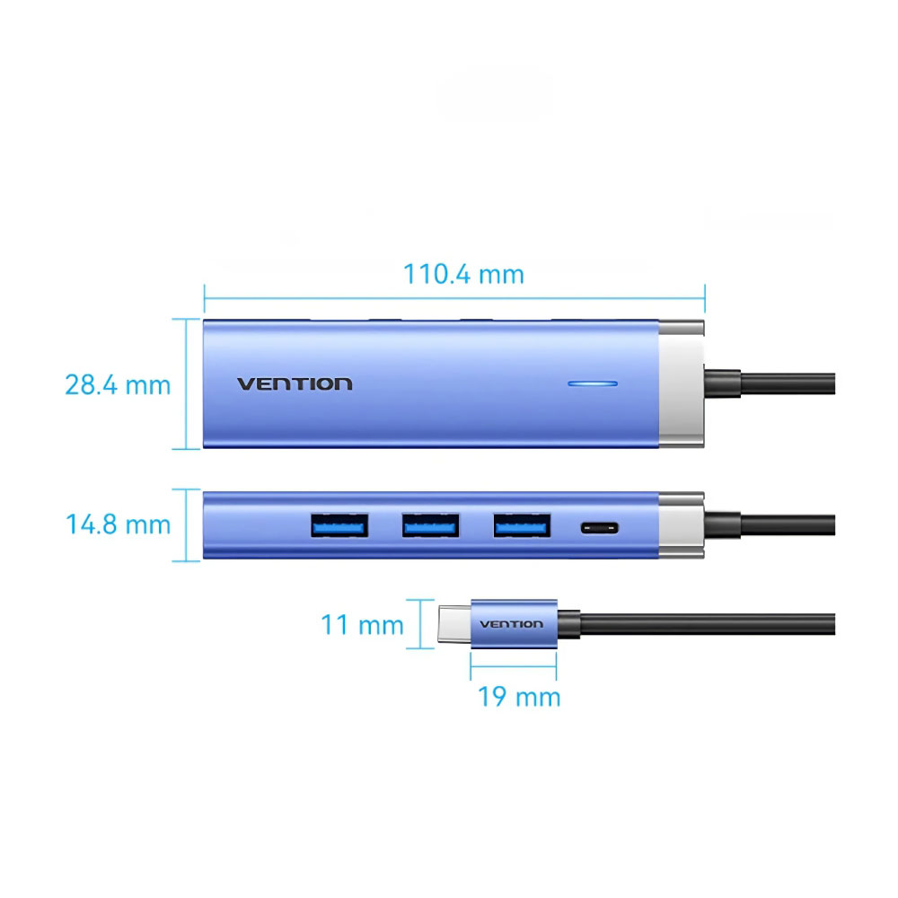 VENTION ベンション TG-0743 5-in-1 USB-C ドッキングステーション サイズ詳細