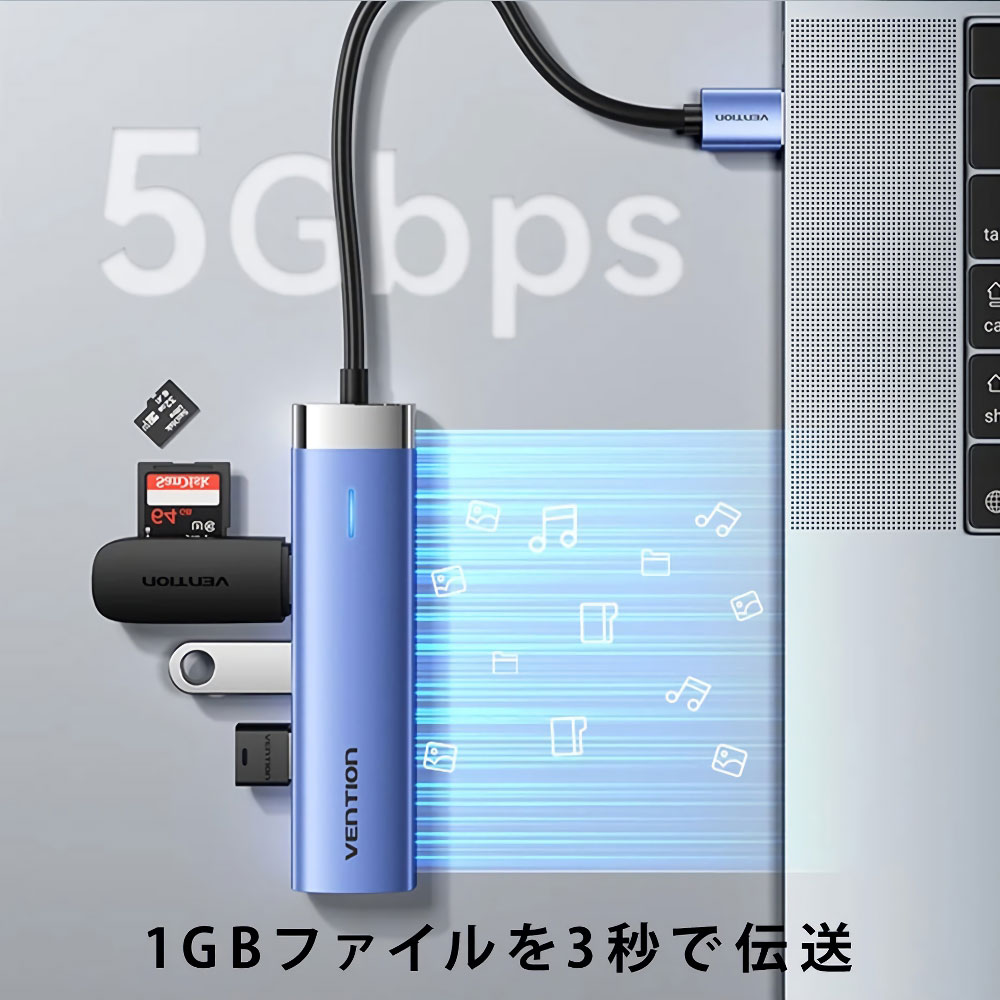 VENTION ベンション TG-0750 5-in-1 USB 3.0 Hub ドッキングステーション 1GBファイルを3秒で伝送