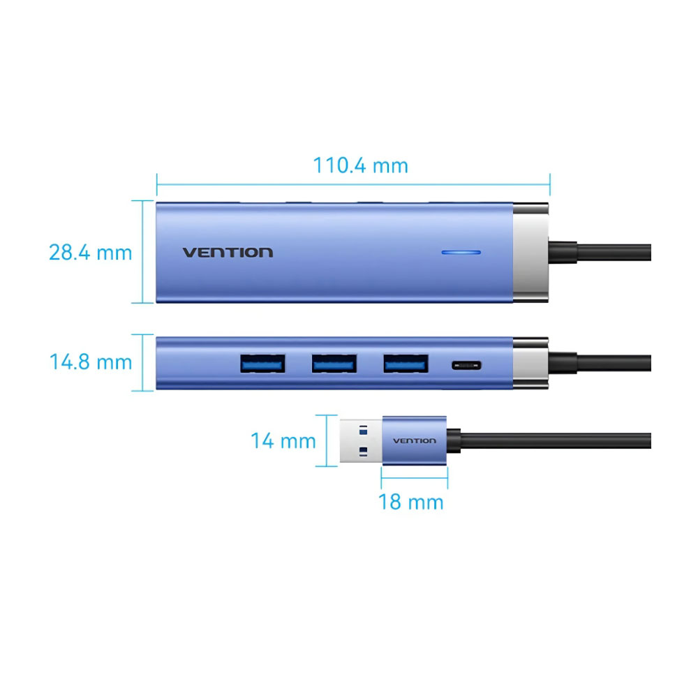 VENTION ベンション TG-0750 5-in-1 USB 3.0 Hub ドッキングステーション サイズ詳細