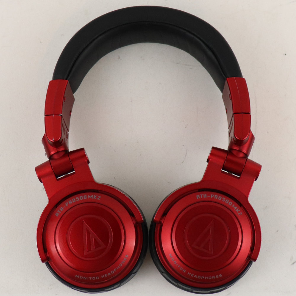 【中古】 ヘッドホン AUDIO-TECHNICA ATH-PRO500MK2 RD DJヘッドホン 片耳対応c 赤 全体