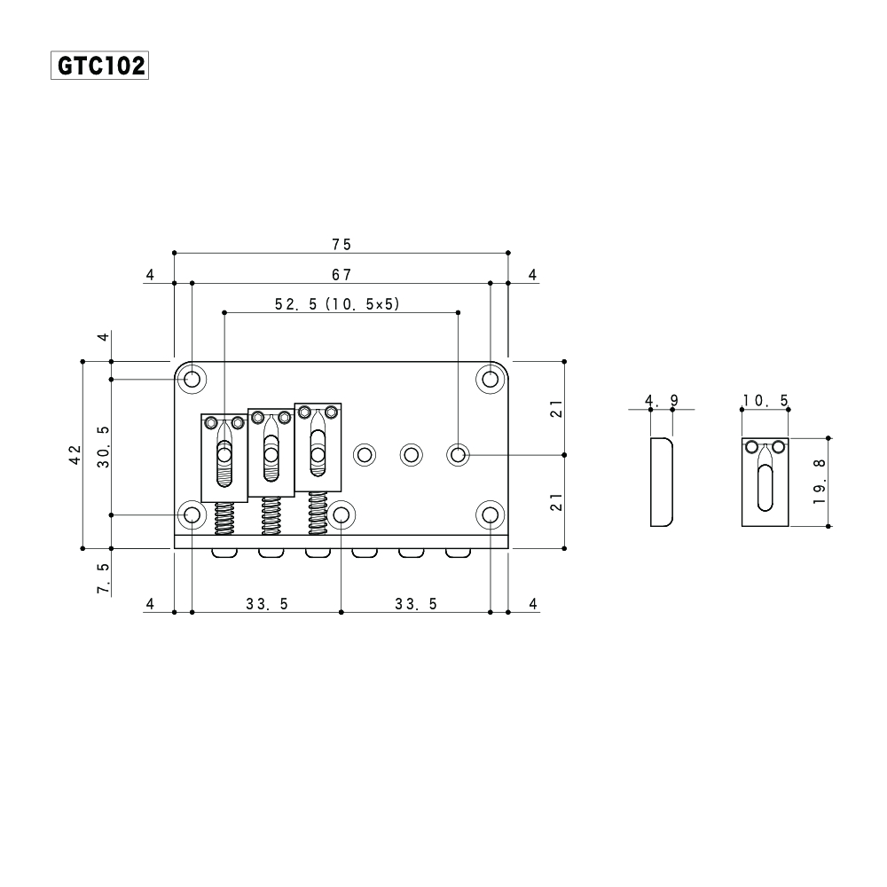 GOTOH GTC102-C ブリッジ クローム 寸法図画像