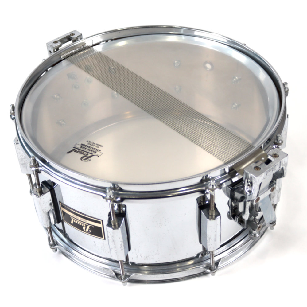 【中古】 Pearl パール Steel shell 14x6.5 Made in Japan スネアドラム 裏面、スナッピー