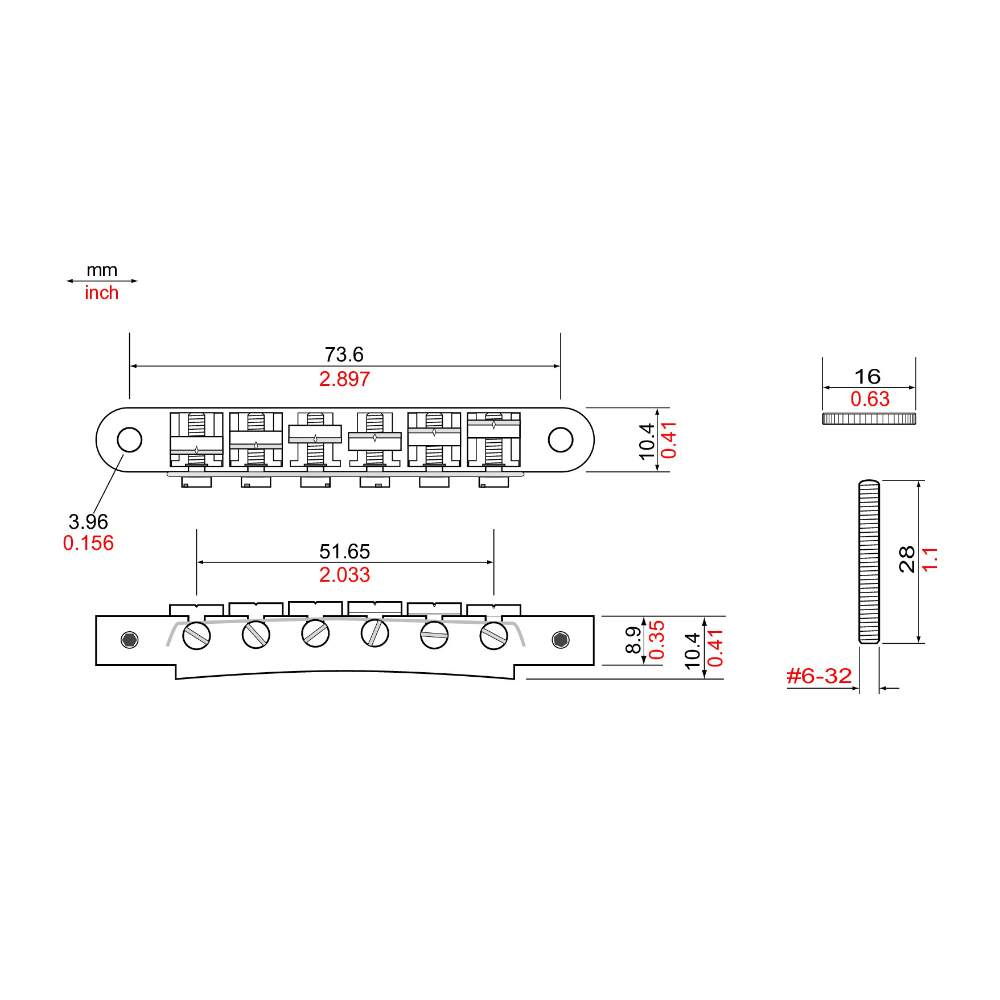 TonePros AVR2P-C notched saddles ABR-1タイプ Tuneomaticブリッジサドル 溝切りタイプ クローム トーンプロス サイズ表