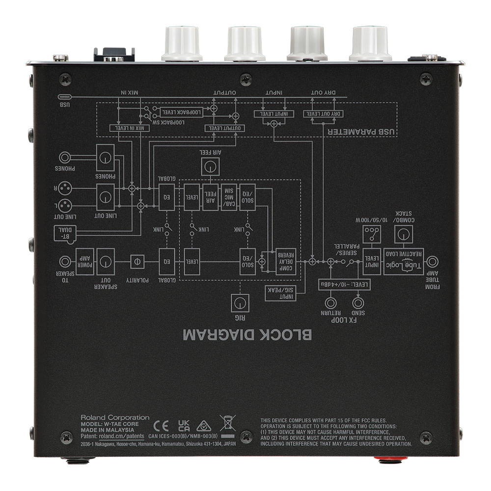 BOSS W-TAE CORE Reactive Load Box ロードボックス WAZA TAE CORE ギターアンプアッテネーター ボス WAZA Tube Amp Expander Core 上面