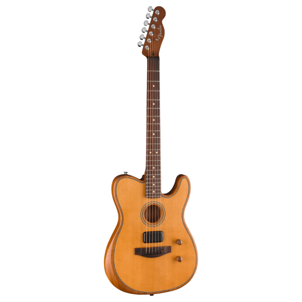 Fender フェンダー Acoustasonic Standard Telecaster Aged Natural エレクトリックアコースティックギター 斜めアングル画像