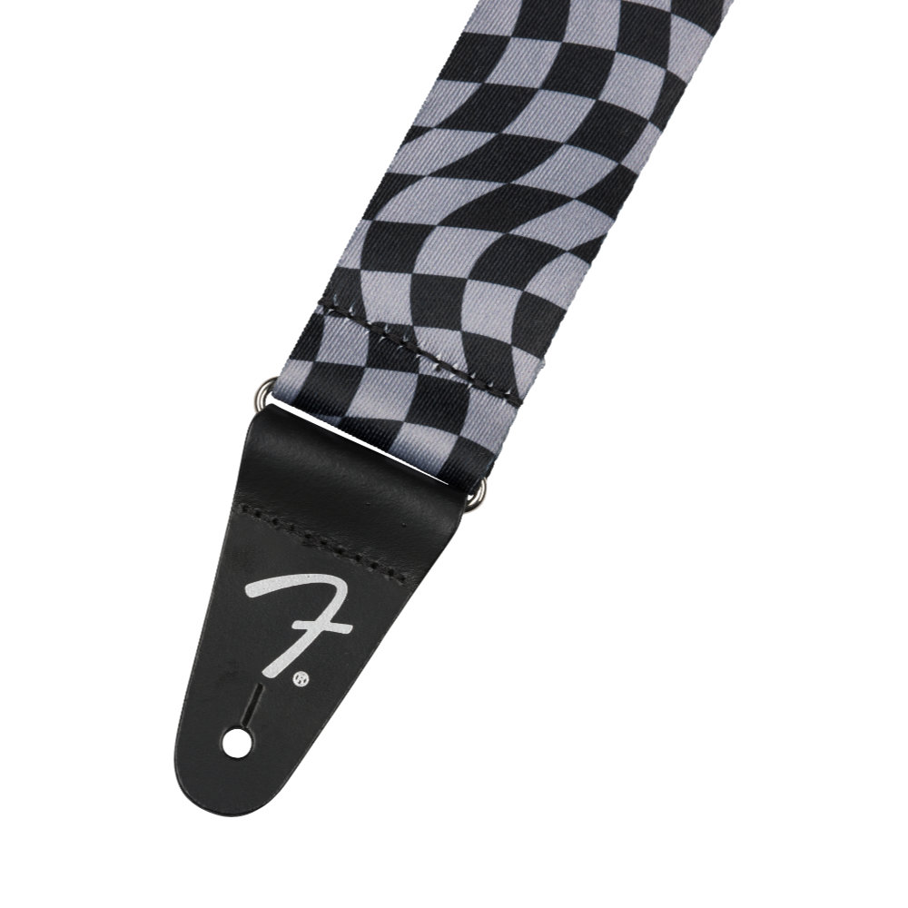 Fender フェンダー Wavy Checkerboard Polyester Strap Gray ギターストラップ レザーエンド