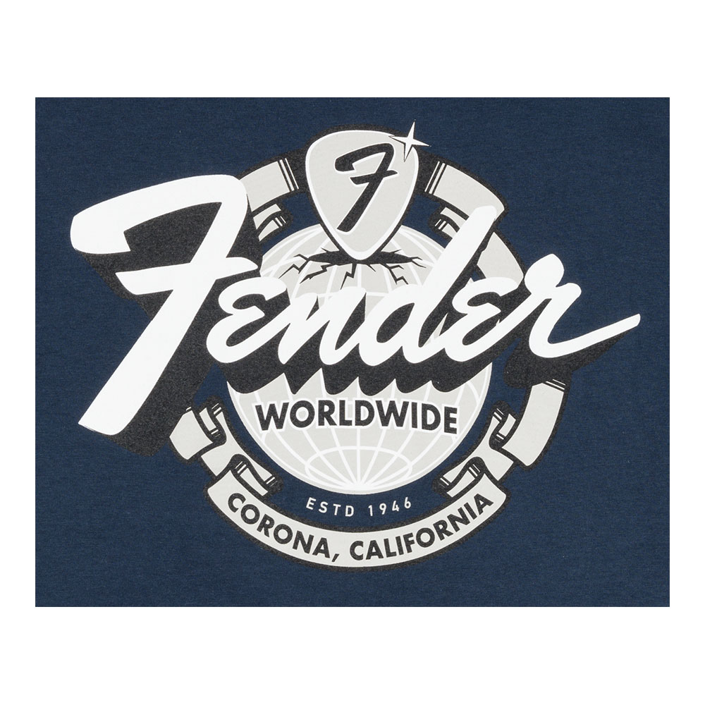 Fender フェンダー World Wide Tee Vintage Navy XXLサイズ Tシャツ 半袖 ロゴ部