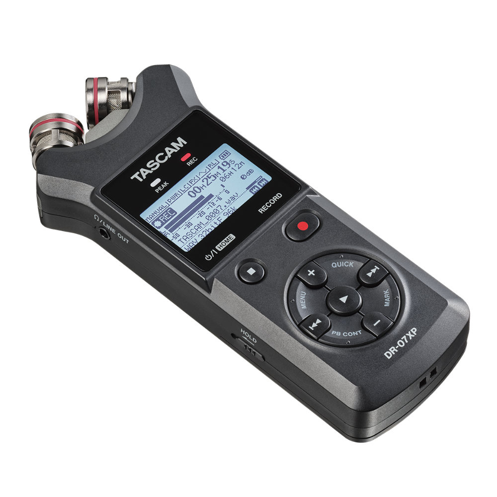 TASCAM タスカム DR-07XP A-B/X-Y可動式マイク搭載 32ビットフロート録音対応 ステレオポータブルレコーダー USB Type-C対応 斜めアングル画像1