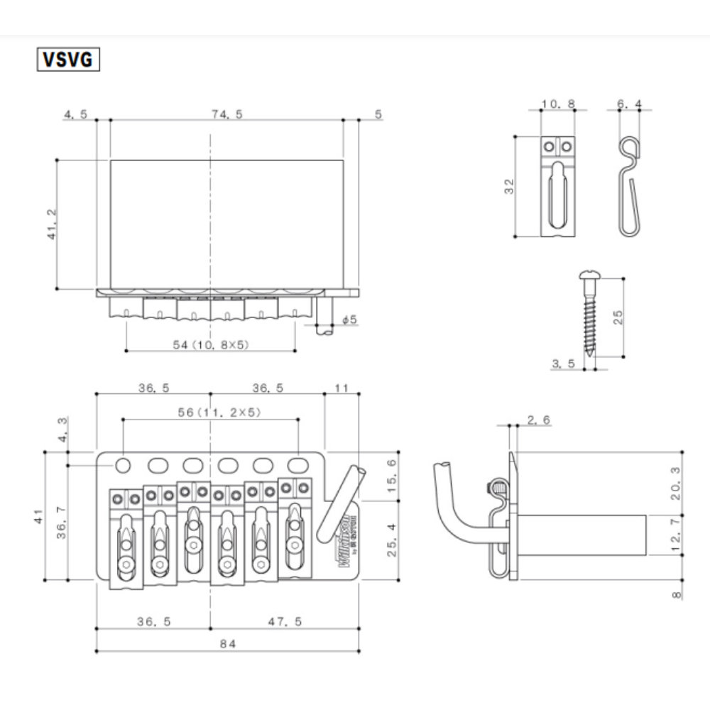 ゴトー GOTOH VSVG-N ギター用トレモロユニット ウィルキンソンタイプ ニッケル サイズ詳細