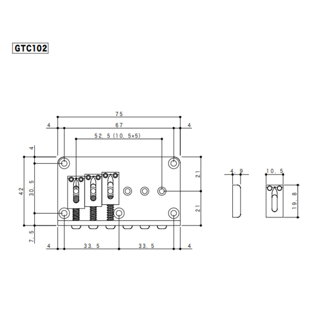 ゴトー GOTOH GTC102-C ギター用ブリッジ クローム サイズ詳細