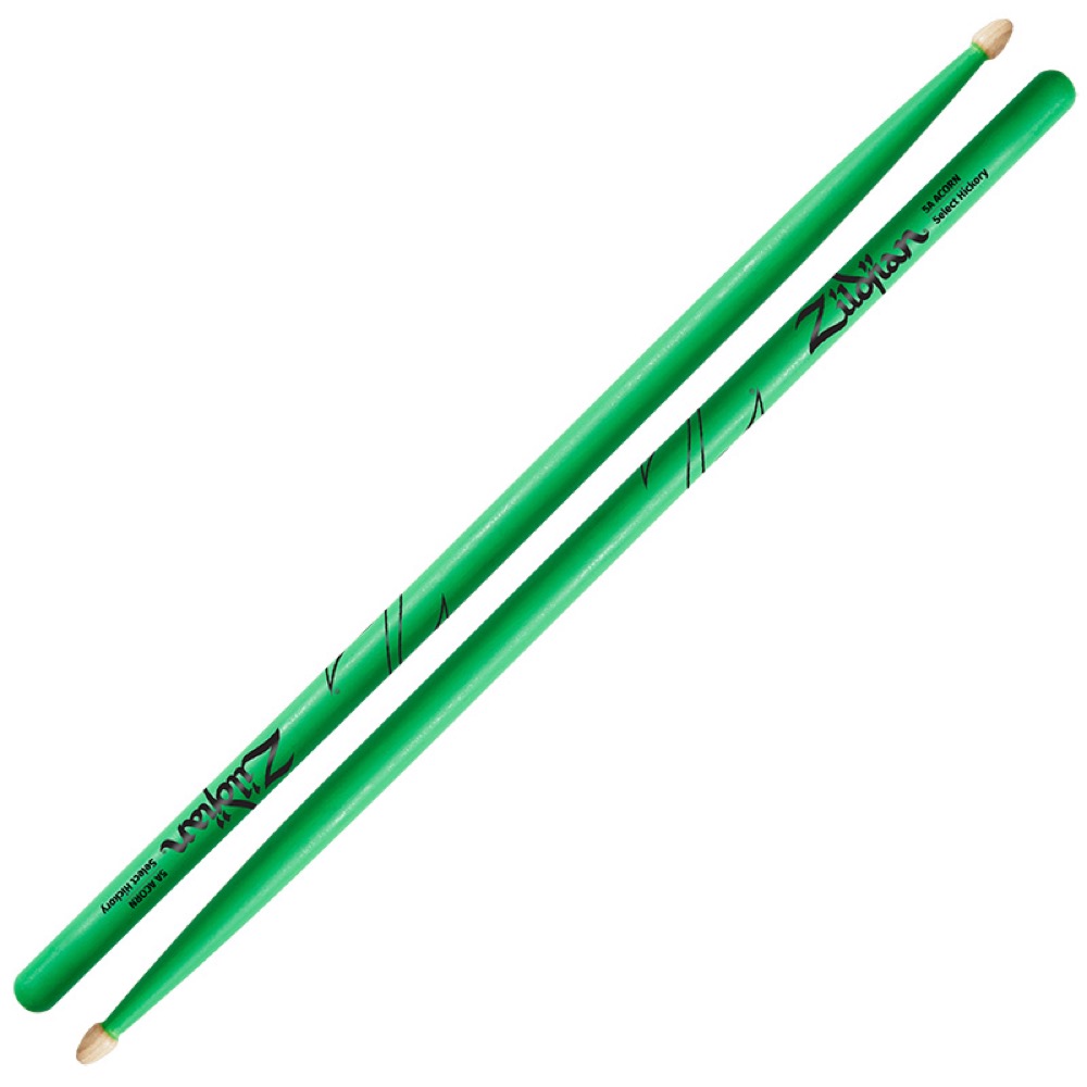 ZILDJIAN LAZLZ5AACDGG Hickory Series 5A ACORN WOOD NEON GREEN DRUMSTICK ドラムスティック×3セット