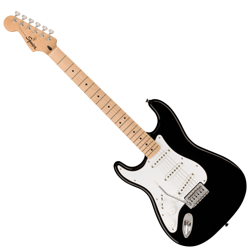 Squier スクワイヤー スクワイア Sonic Stratocaster LH MN BLK エレキギター ストラトキャスター レフトハンド 左利き用 VOXアンプ付き 入門11点 初心者セット 正面画像