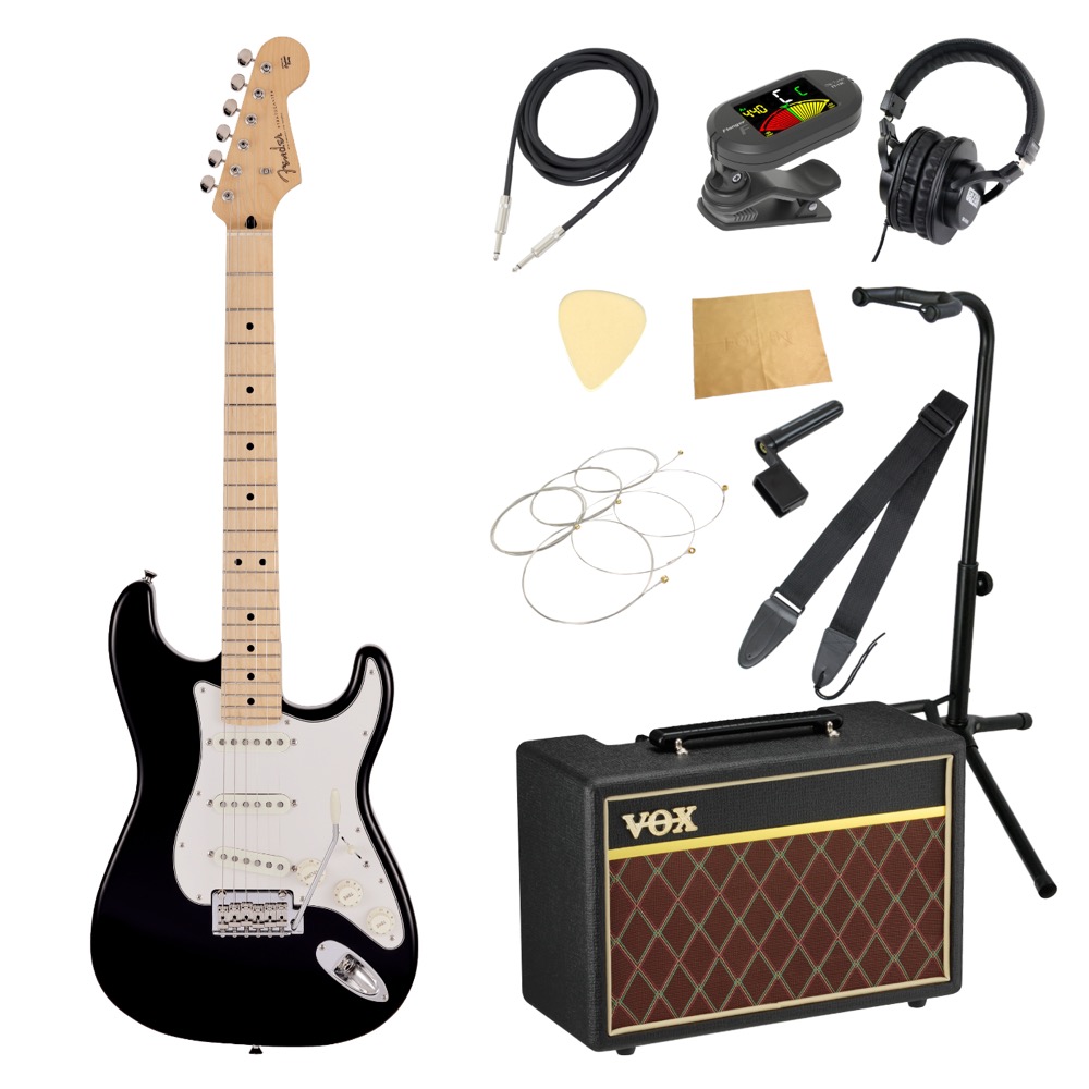 Fender Made in Japan Junior Collection Stratocaster MN BLK エレキギター VOXアンプ付き  入門11点 初心者セット