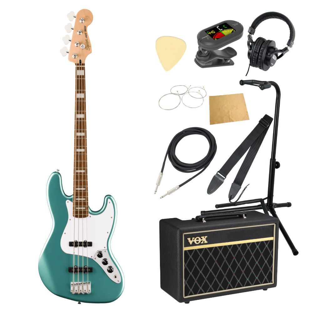 Squier スクワイヤー スクワイア Affinity Series Active Jazz Bass LRL Mystic Sea Foam Green エレキベース ジャズベース VOXアンプ付き 入門10点 初心者セット